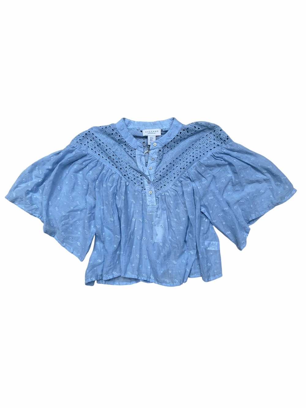 NWT Calypso St. Barth Blue Eyelet Cottagecore Blouse Top Small Cottagecore Boho